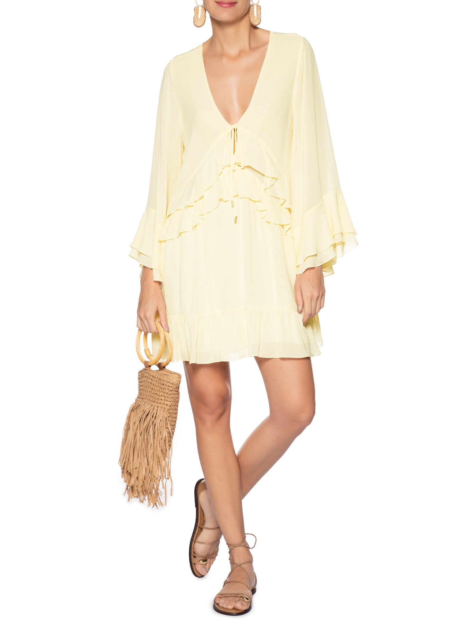 Vestido Curto GGT Babados Amarelo Dress To