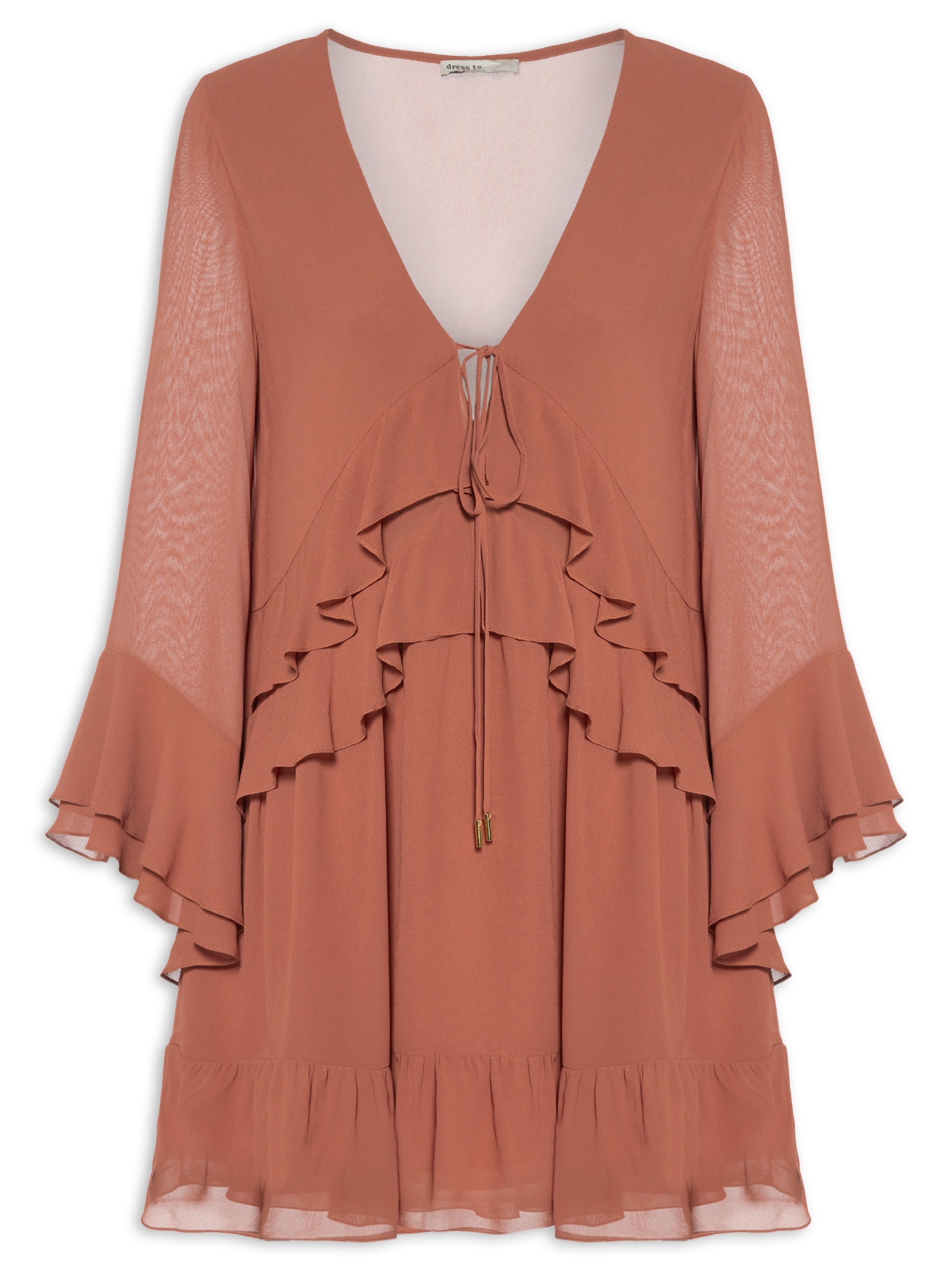 Vestido Curto GGT Babados Marrom Dress To
