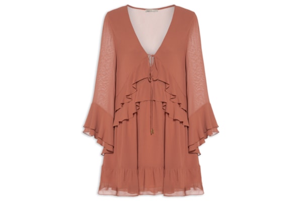 Vestido Curto GGT Babados - Marrom