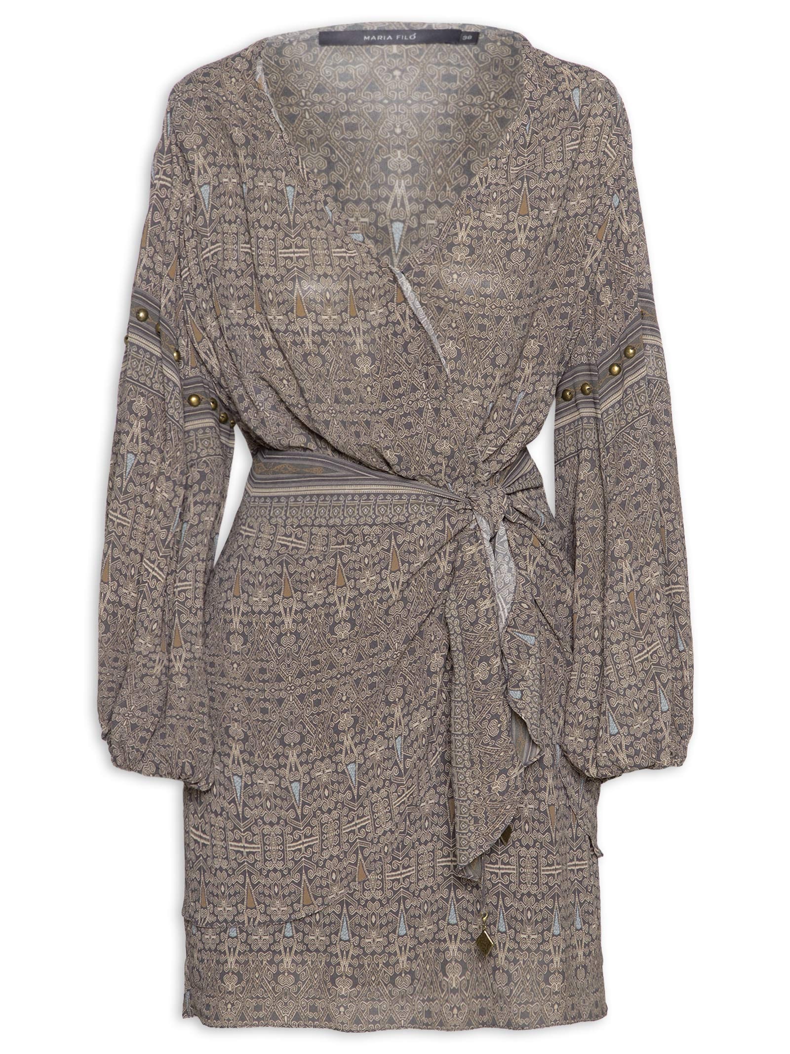 Vestido Curto GGT Estampa Olive Cinza Maria Filó
