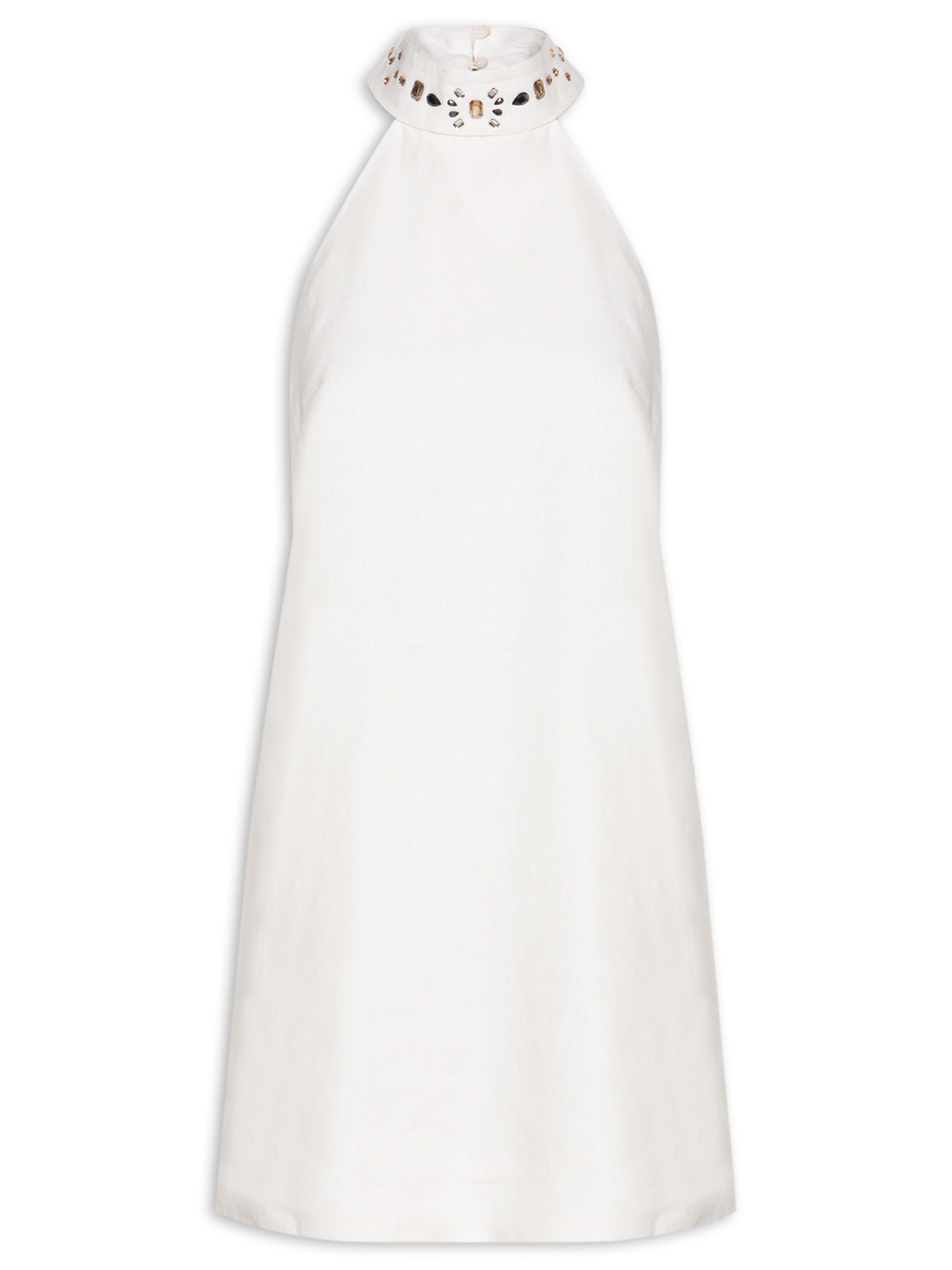 Vestido Curto Gola Cristais Branco Osklen