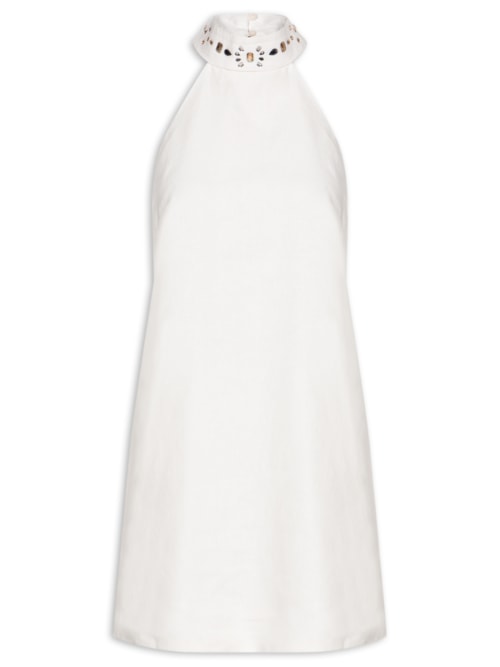 Vestido Curto Gola Cristais – Branco
