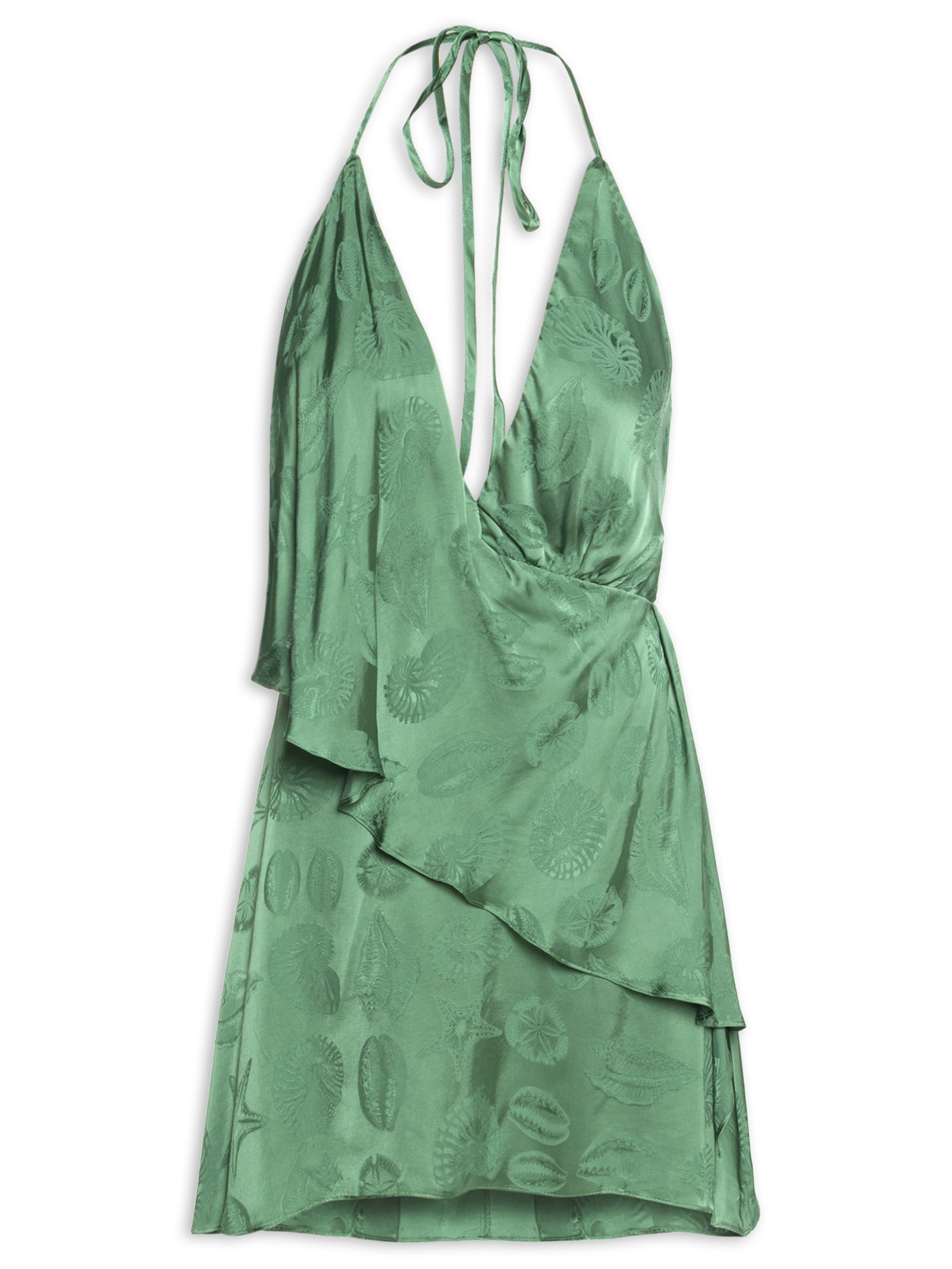 Vestido Curto Jacquard Conchas Verde Farm