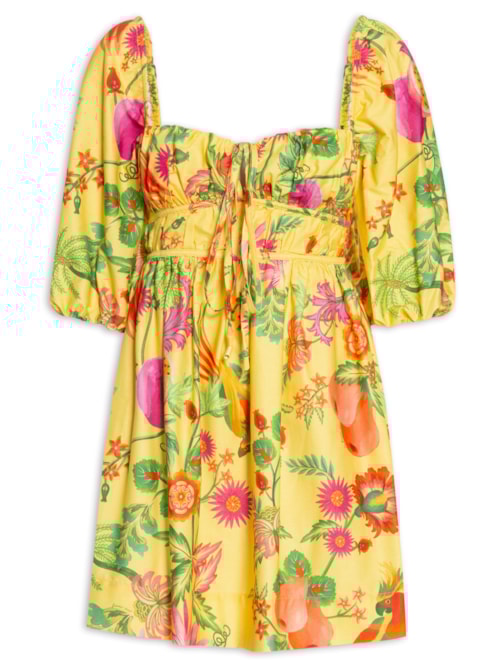 Vestido Curto Jardim De Frutas - Amarelo