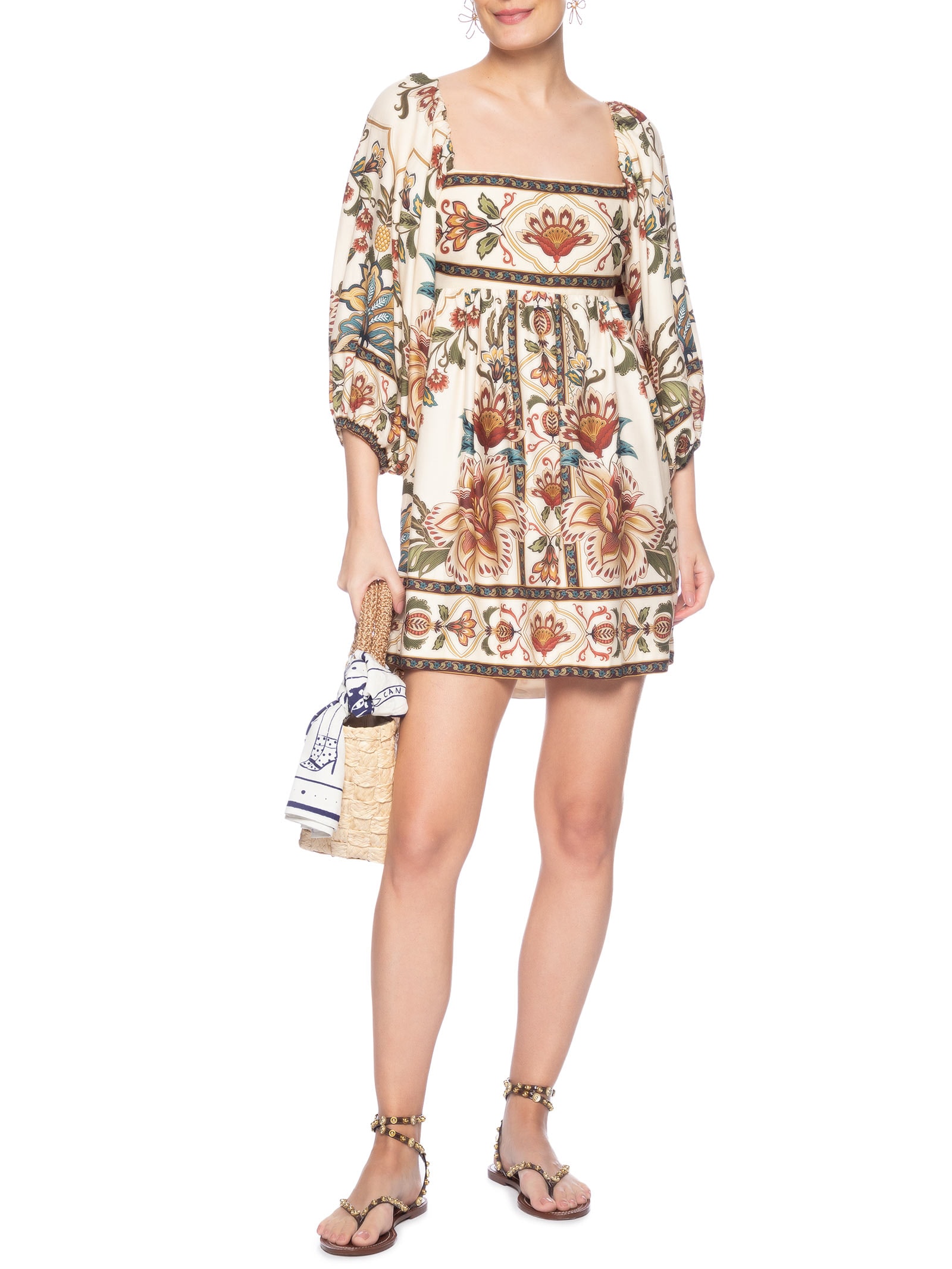 Vestido Curto Jardim Majestoso Bege  Farm