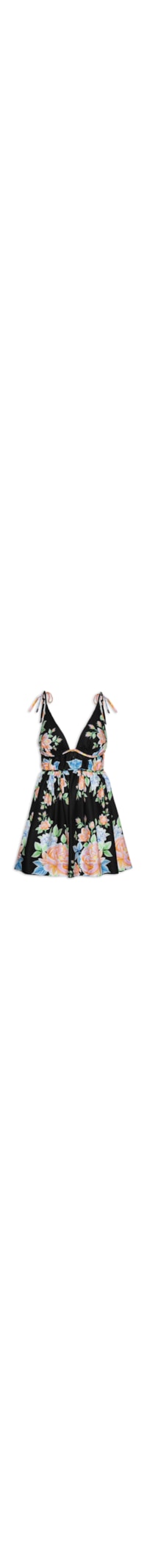 Vestido Curto Lenço Floral Sofia - Preto