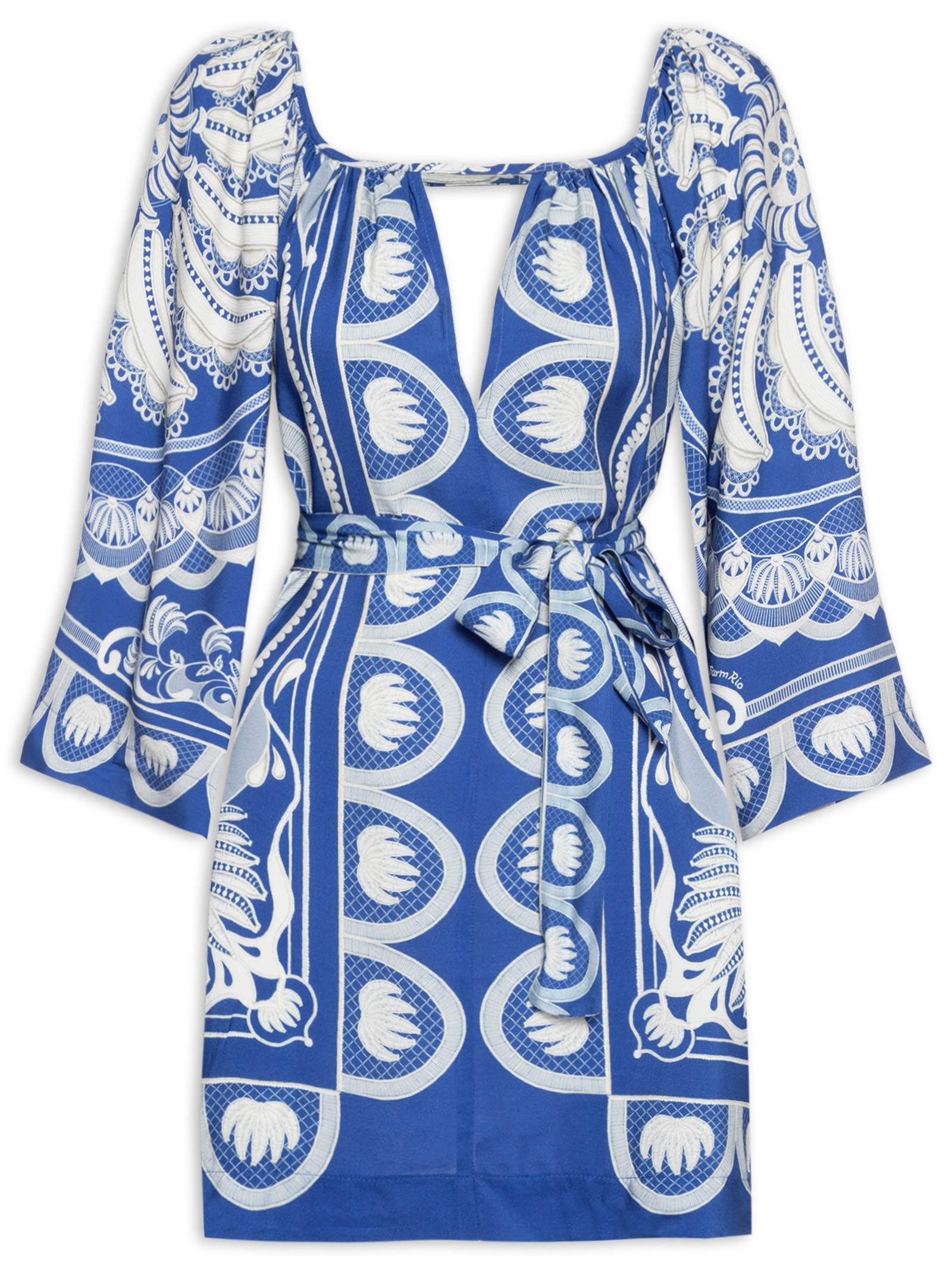 Vestido Curto Lenço Jardim De Banana Azul Farm