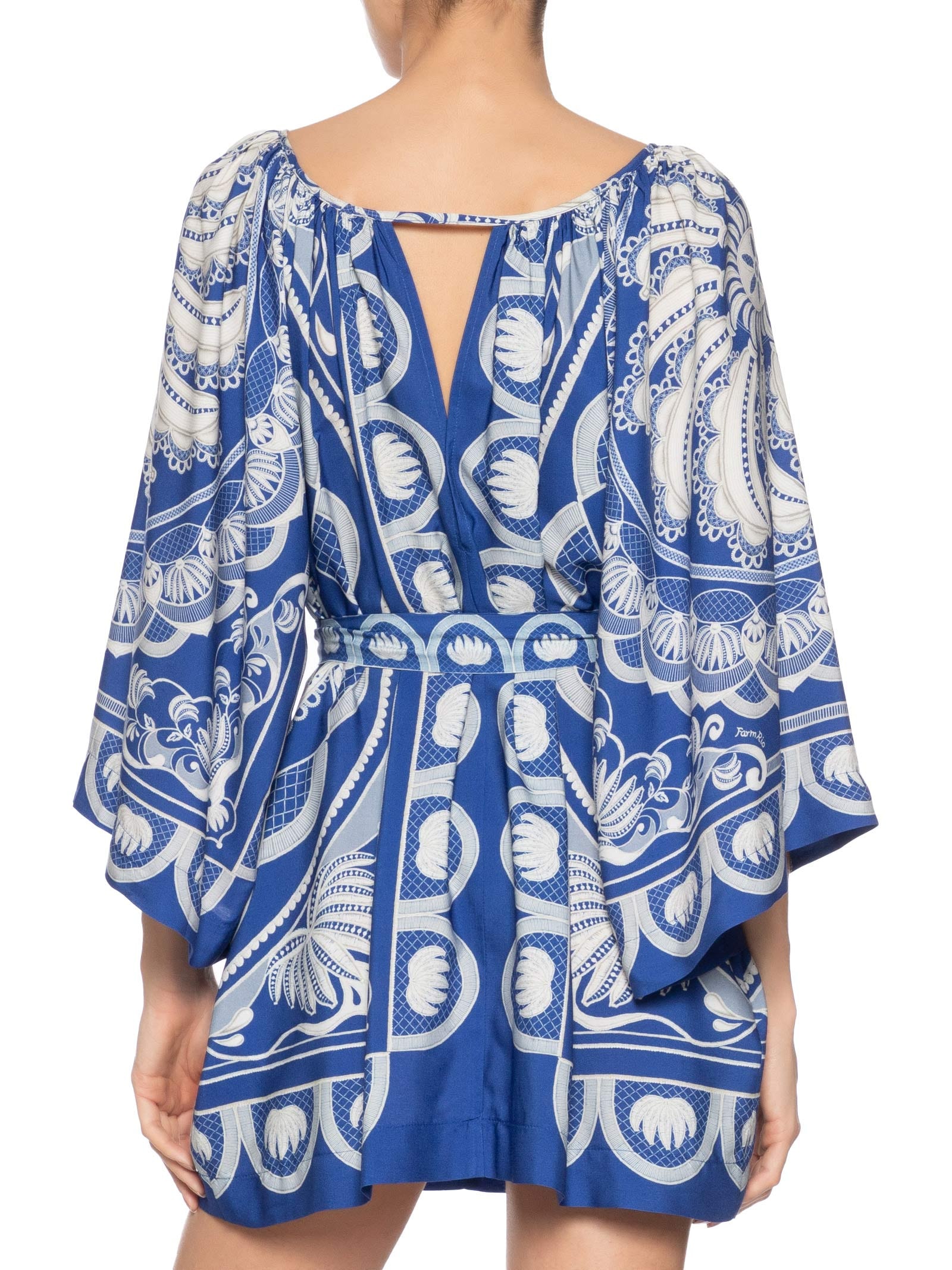 Vestido Curto Lenço Jardim De Banana Azul Farm