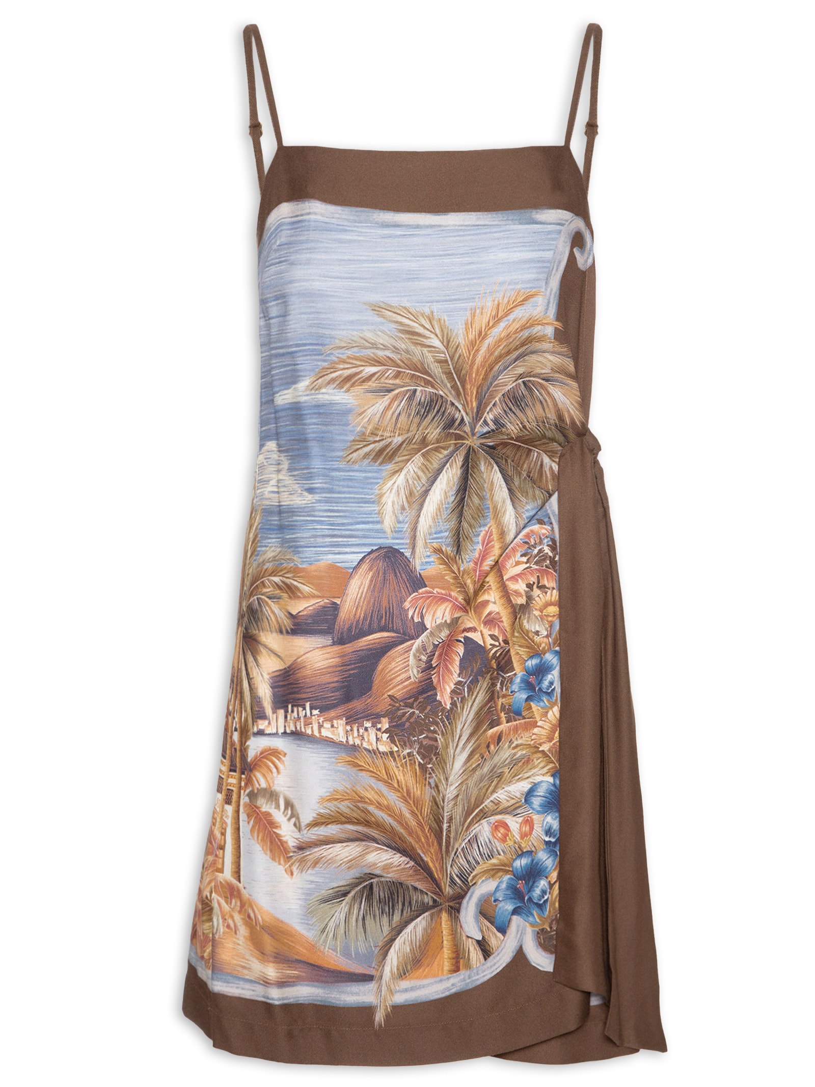 Vestido Curto Lenço Rio Paraíso Marrom Farm
