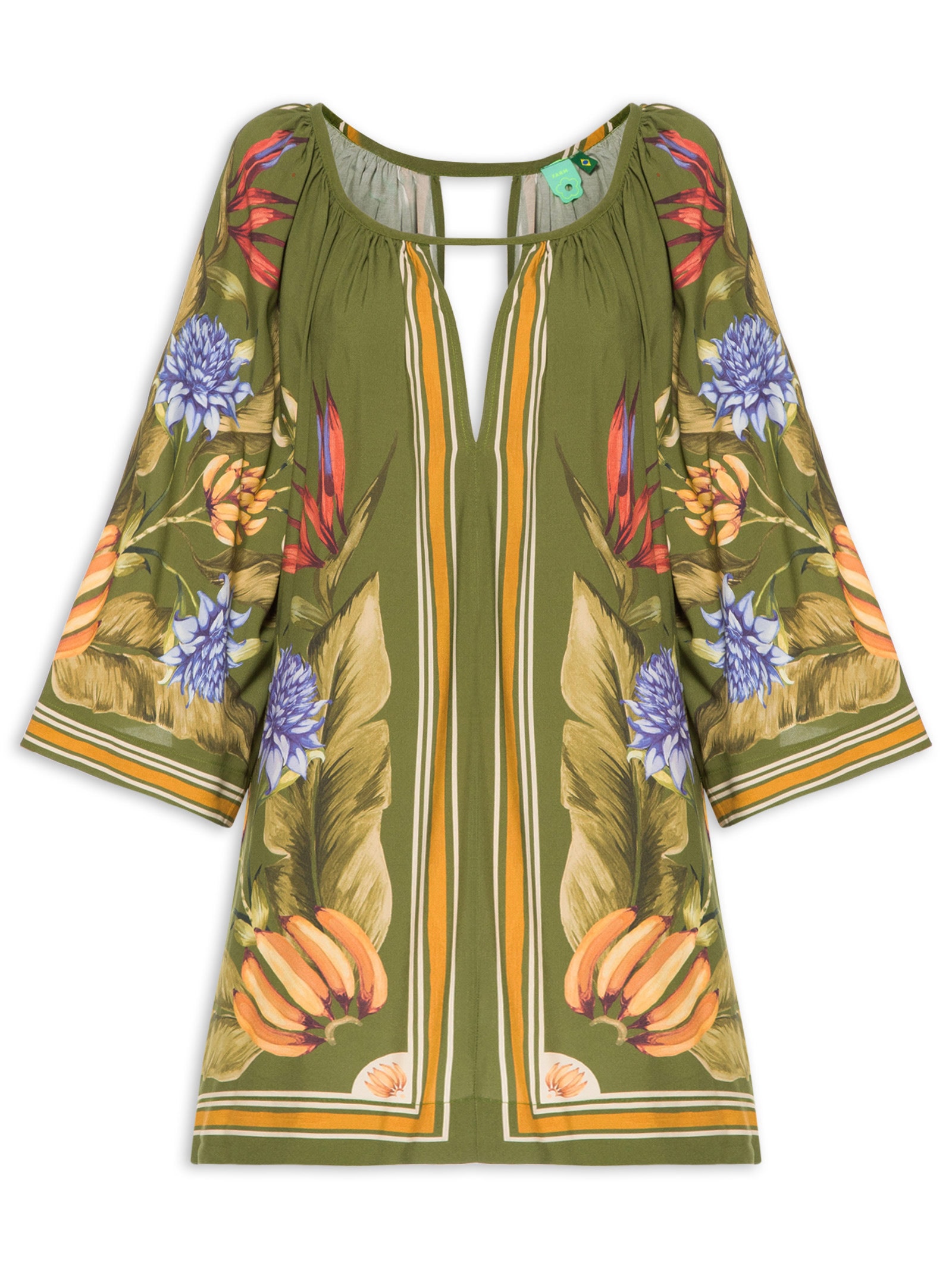 Vestido Curto Lenço Tropical Verde Farm