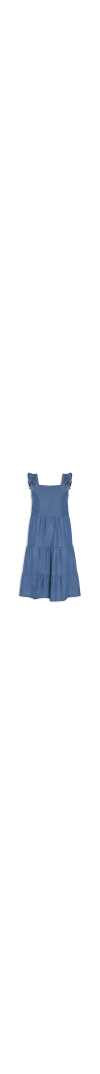 Vestido Curto Leve Com Fenda E Alça Babado - Azul
