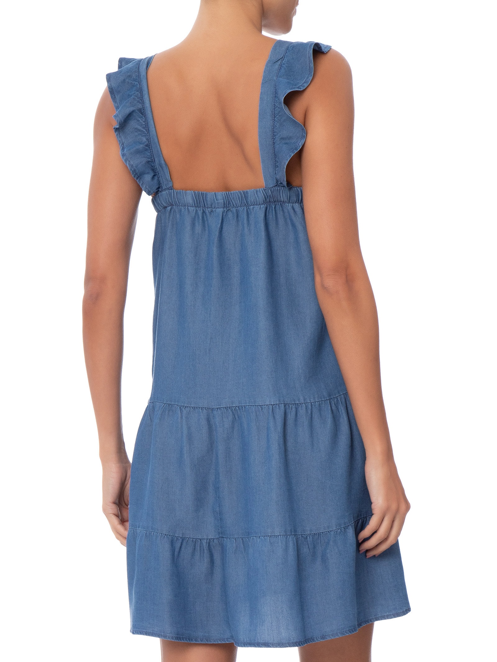 Vestido Curto Leve Com Fenda E Alça Babado Azul Basiq
