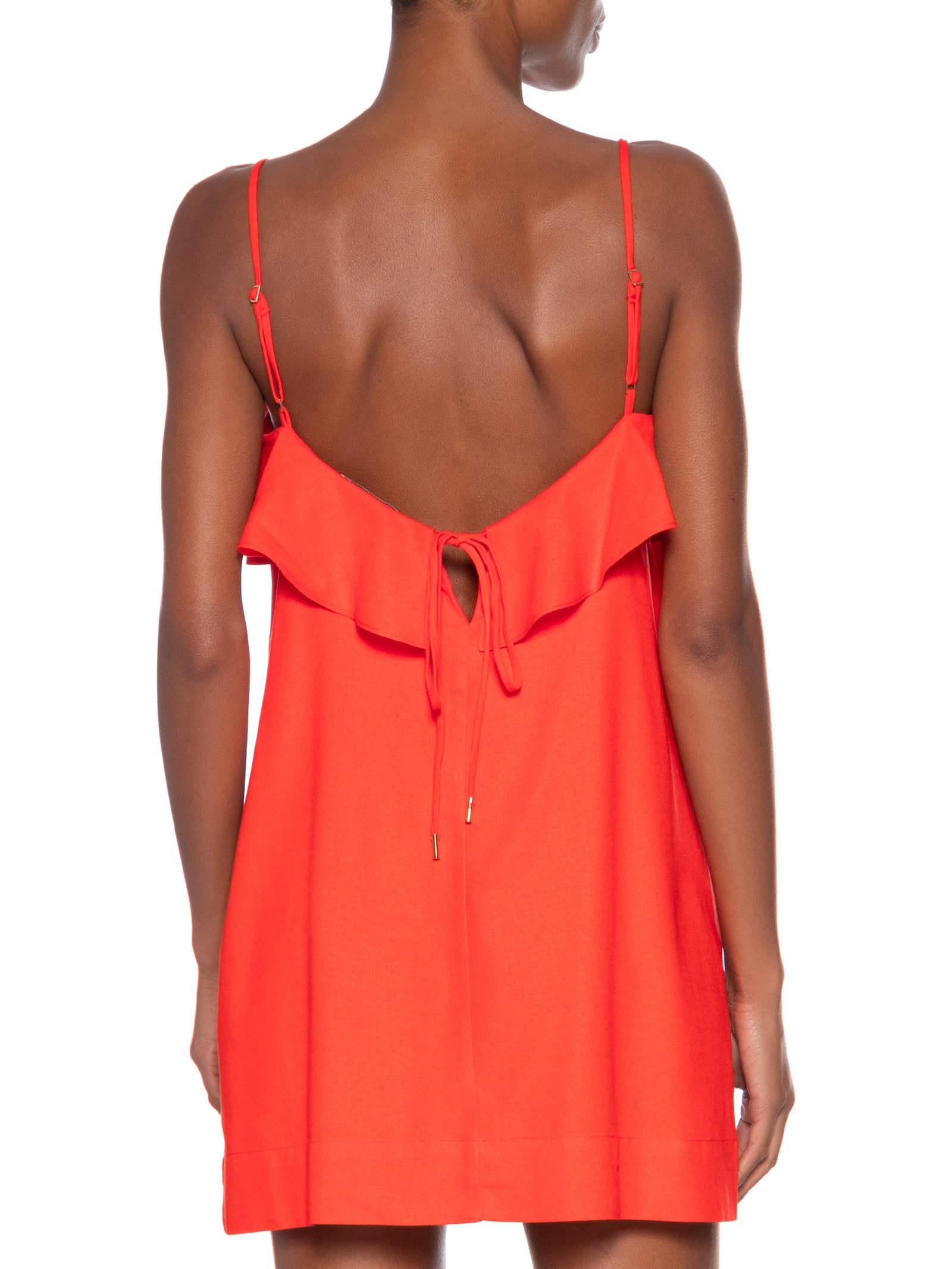 Vestido Curto Linho Babado Costas Vermelho Dress To