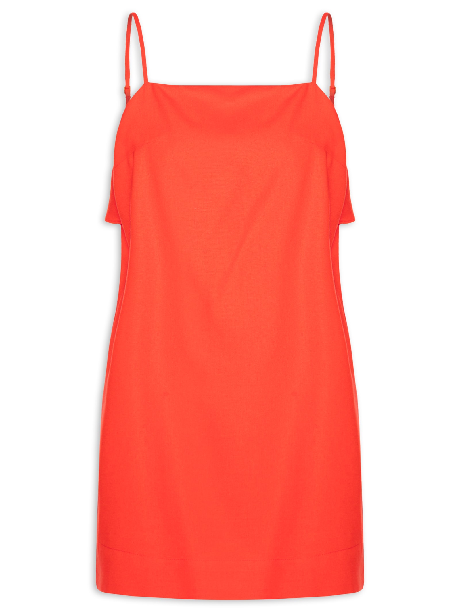 Vestido Curto Linho Babado Costas Vermelho Dress To