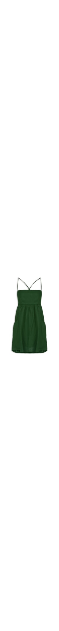 Vestido Curto Linho Bolsos Laterais - Verde