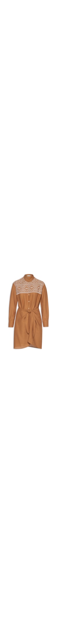 Vestido Curto Linho Bordado Andarilhos - Marrom