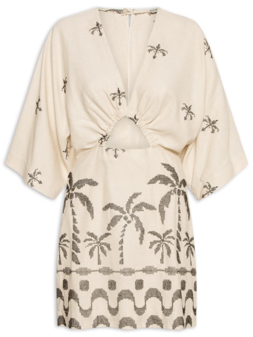 Vestido Curto Linho Bordado Orla – Bege