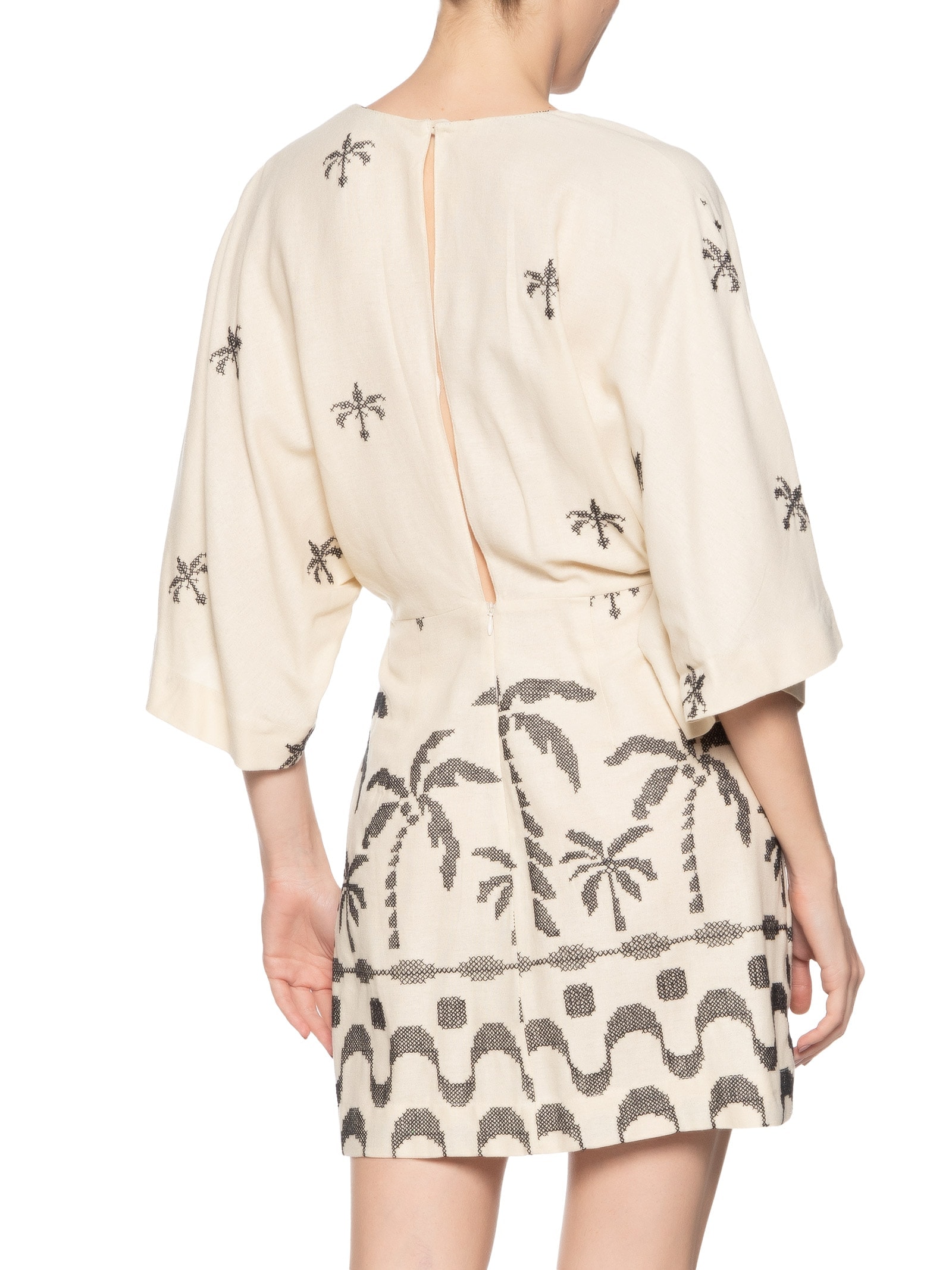 Vestido Curto Linho Bordado Orla Bege Dress To