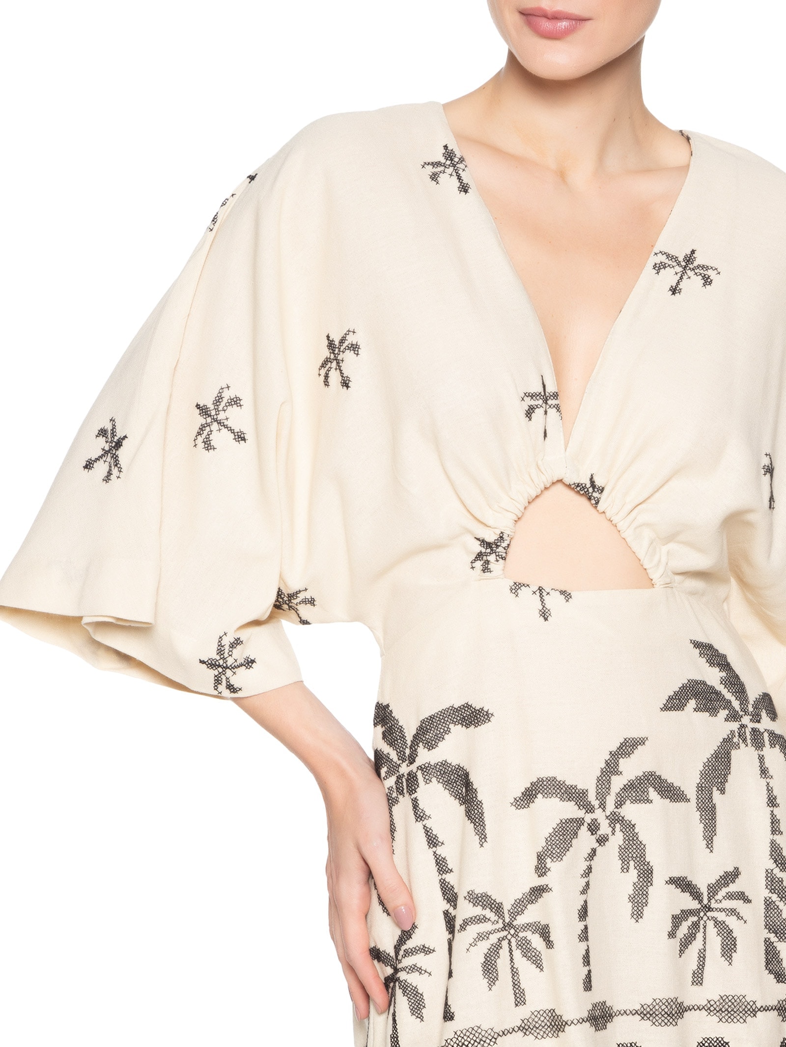 Vestido Curto Linho Bordado Orla Bege Dress To