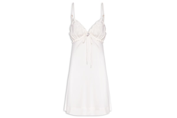 Vestido Curto Linho Busto Franzido - Off White