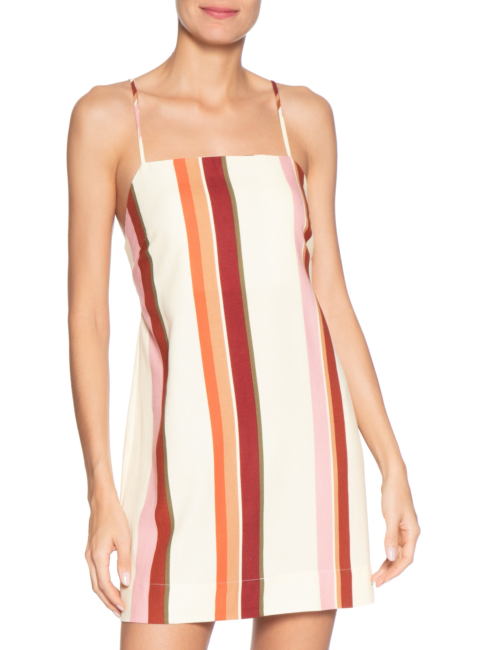 Vestido Curto Linho Est Listra Tarde Bege Dress To