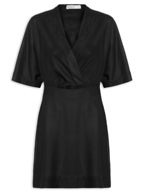 Vestido Curto Linho Manga – Preto