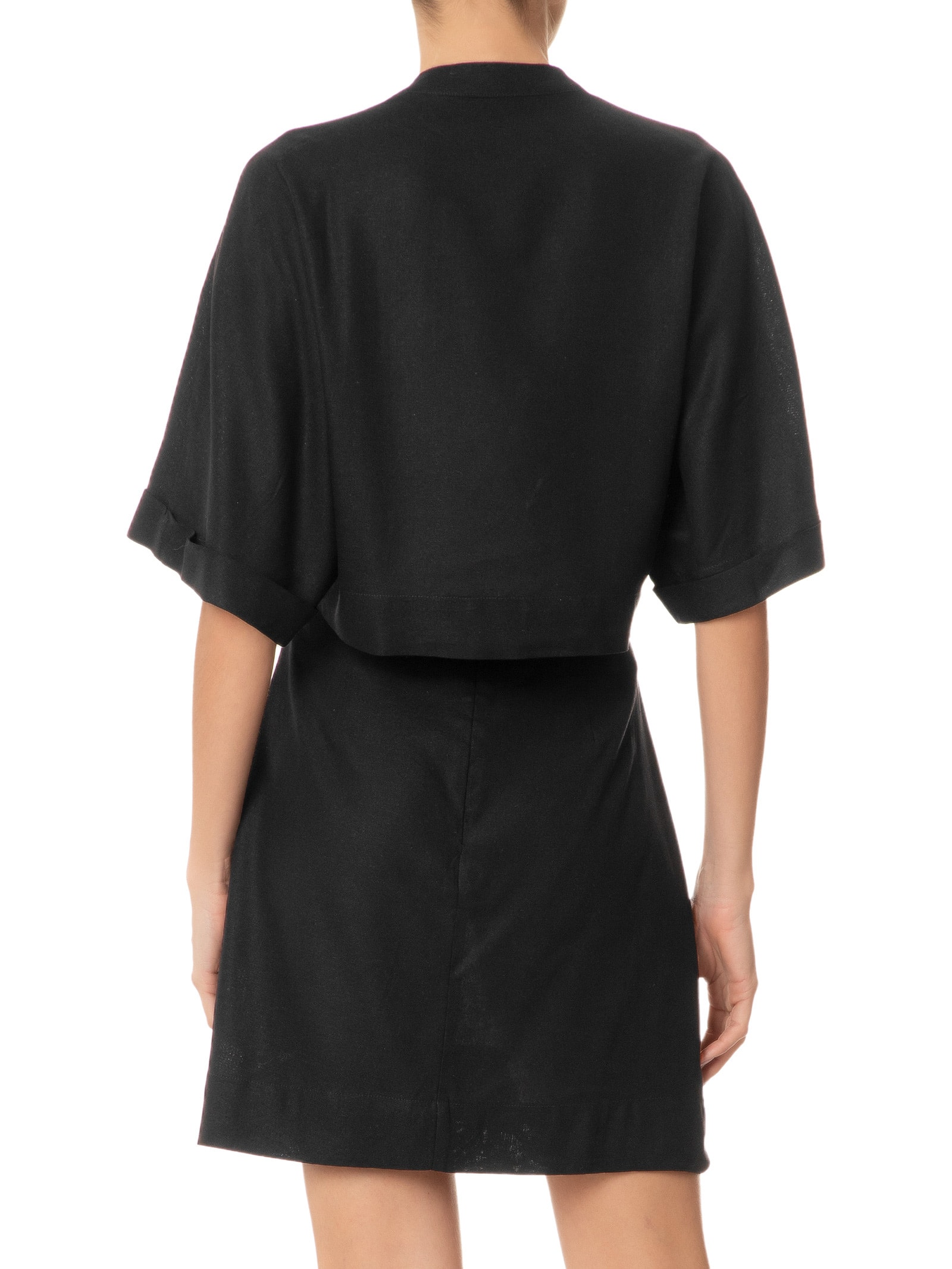 Vestido Curto Linho Manga Preto Dress To