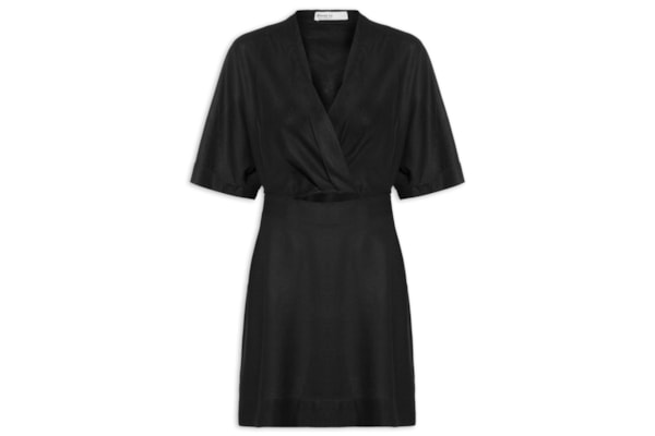 Vestido Curto Linho Manga - Preto
