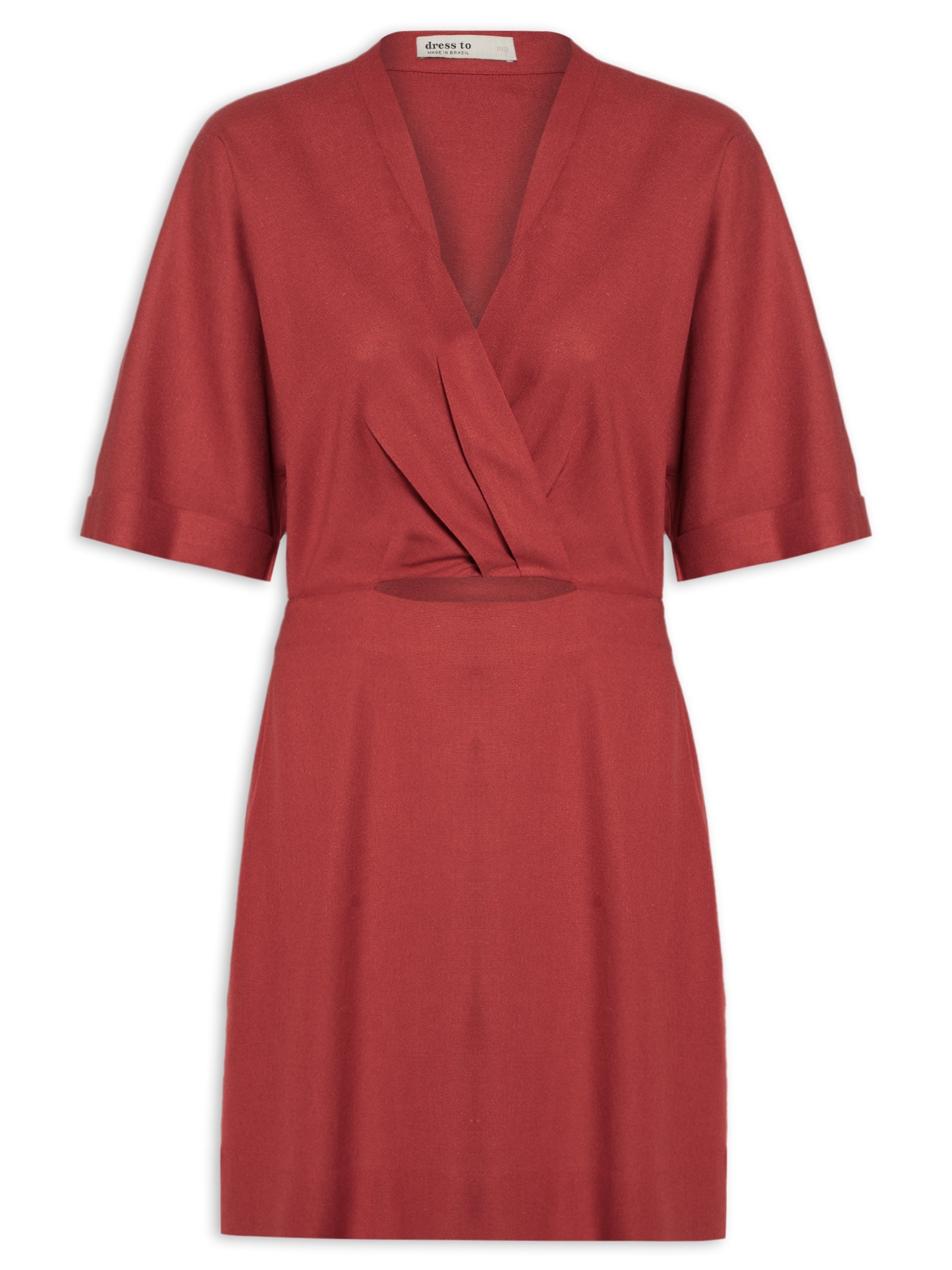 Vestido Curto Linho Manga Vermelho Dress To