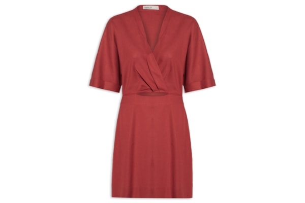 Vestido Curto Linho Manga - Vermelho