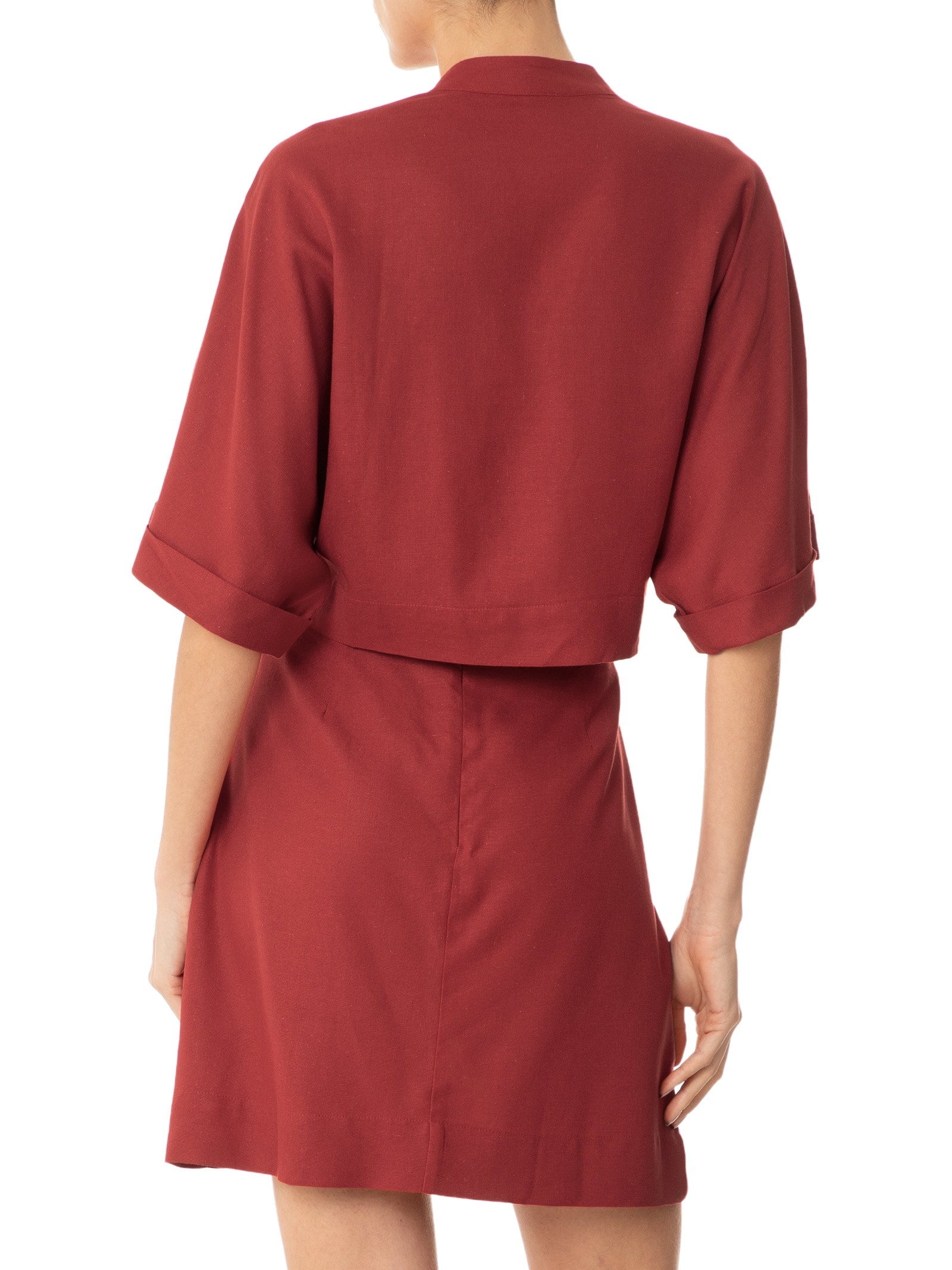 Vestido Curto Linho Manga Vermelho Dress To