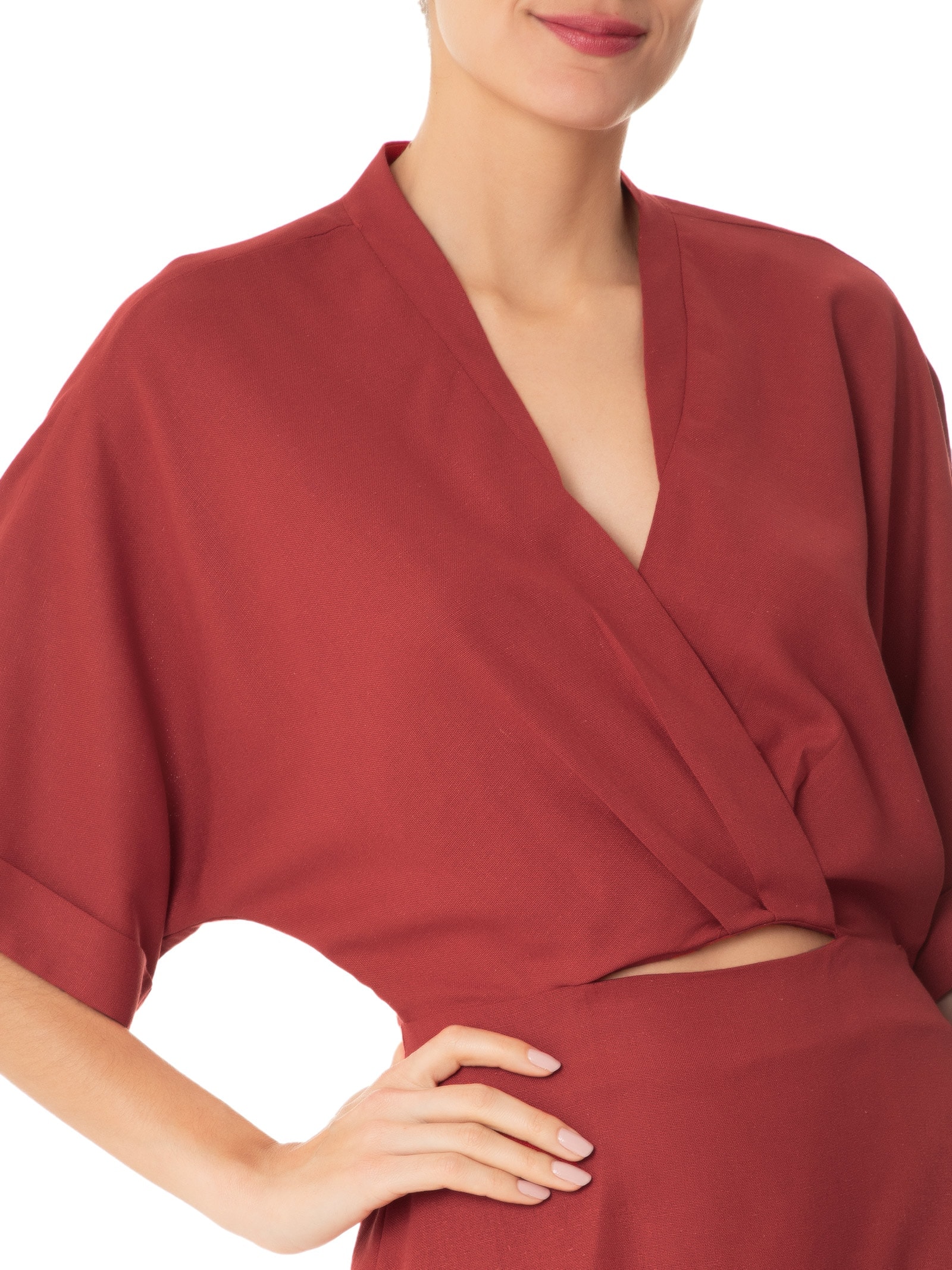 Vestido Curto Linho Manga Vermelho Dress To