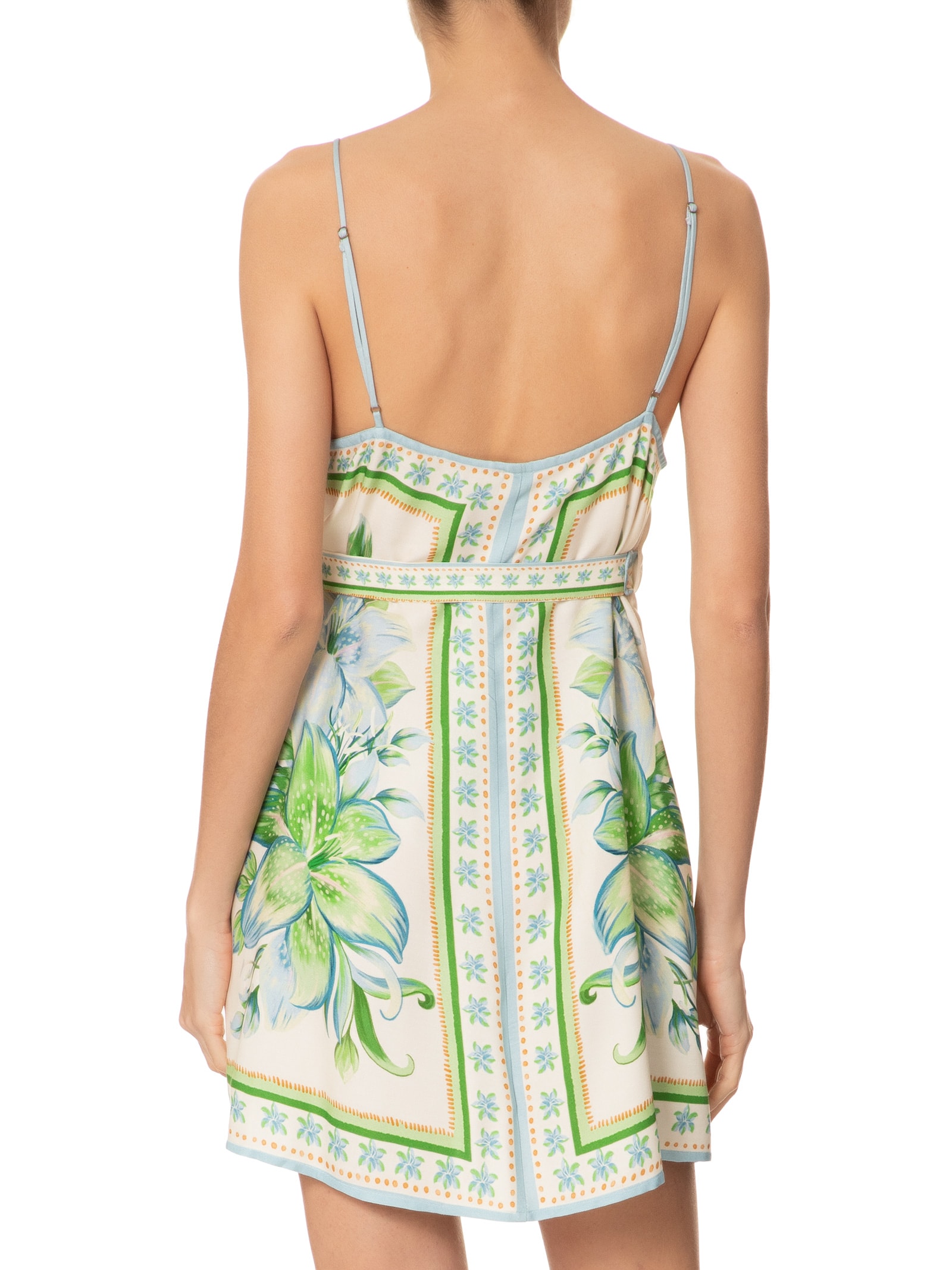 Vestido Curto Lírio Tropical Lenço Off White Farm