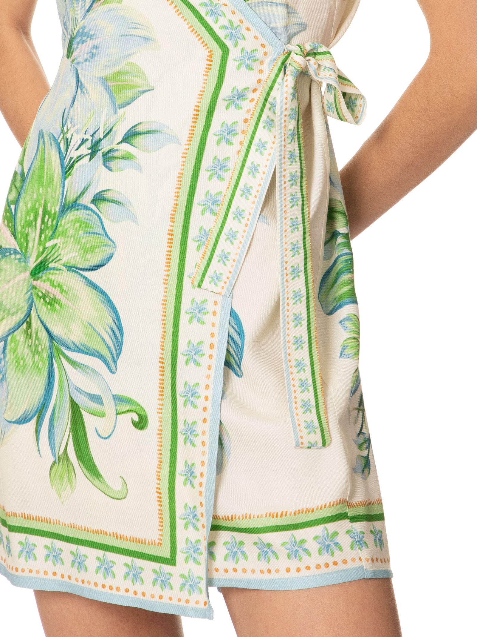 Vestido Curto Lírio Tropical Lenço Off White Farm