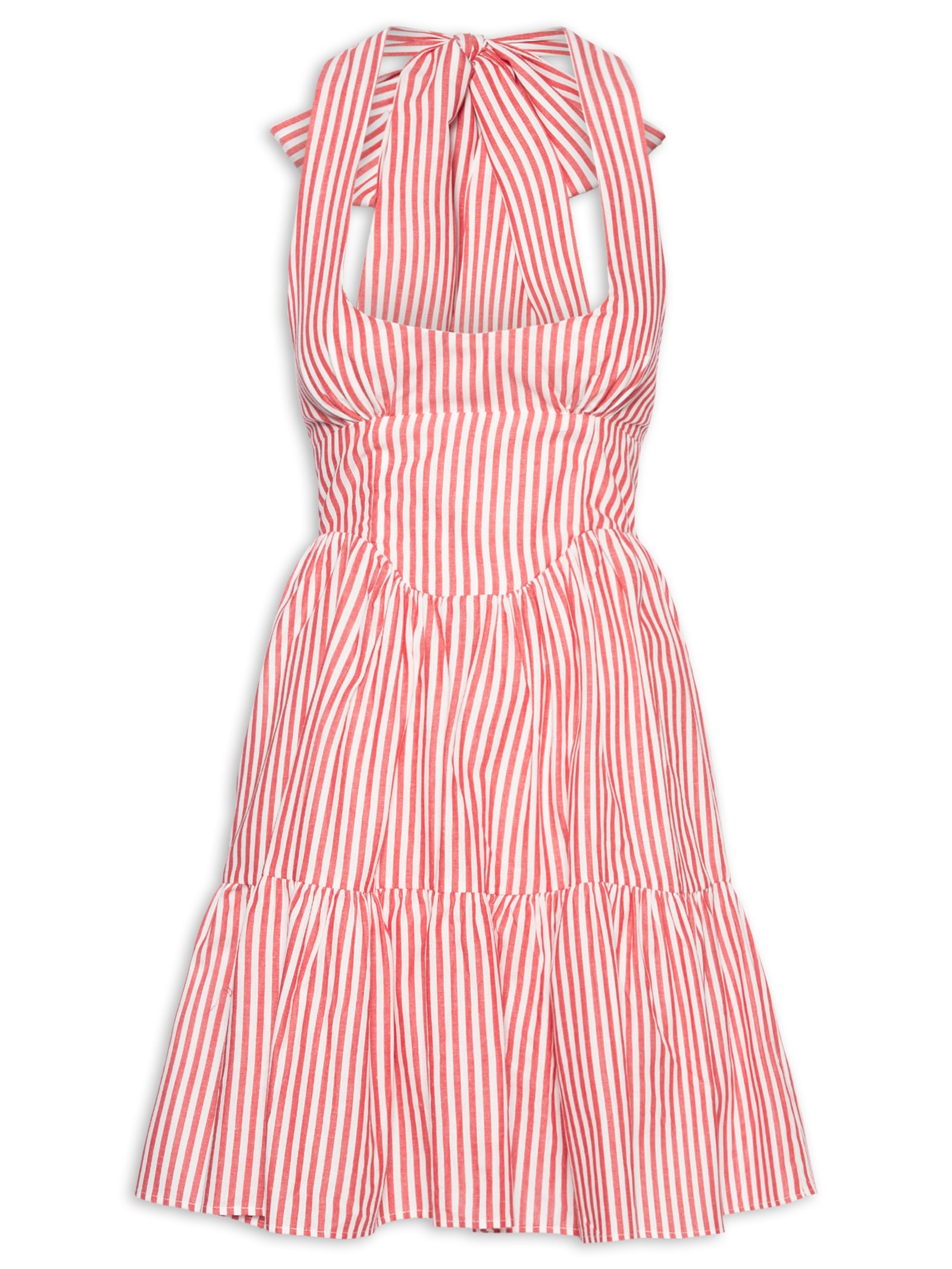 Vestido Curto Listra Palmas Vermelho Farm