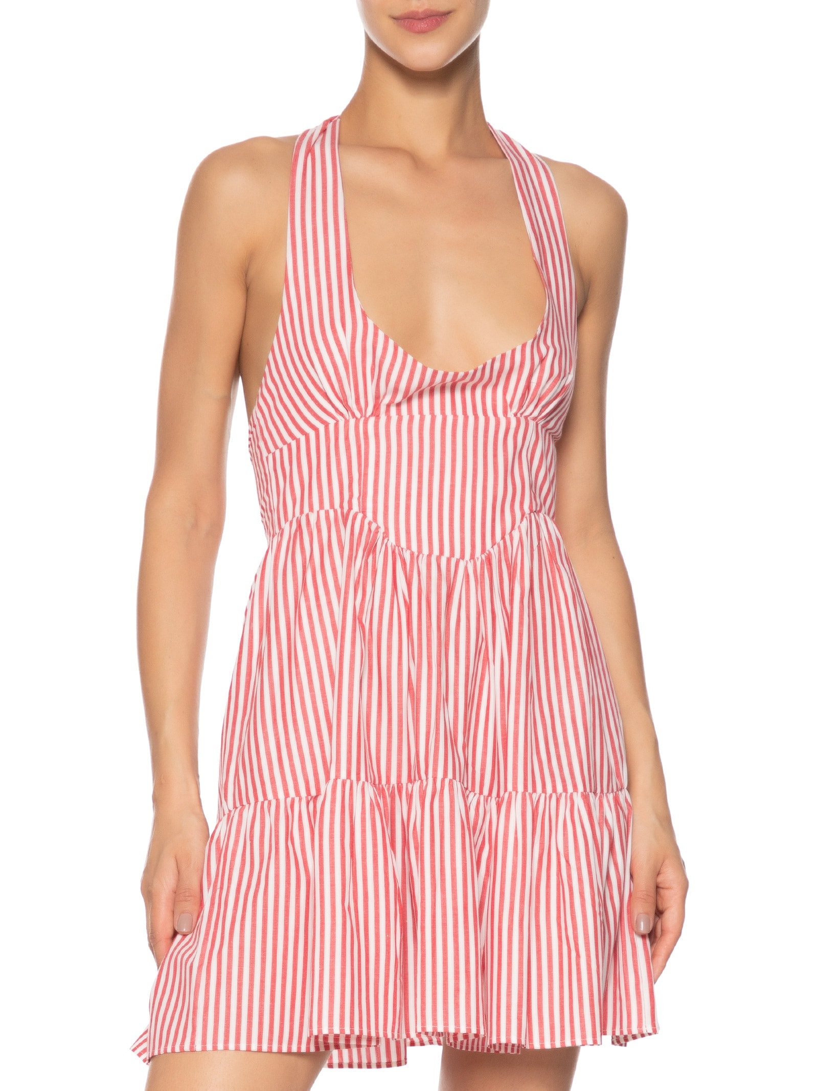 Vestido Curto Listra Palmas Vermelho Farm