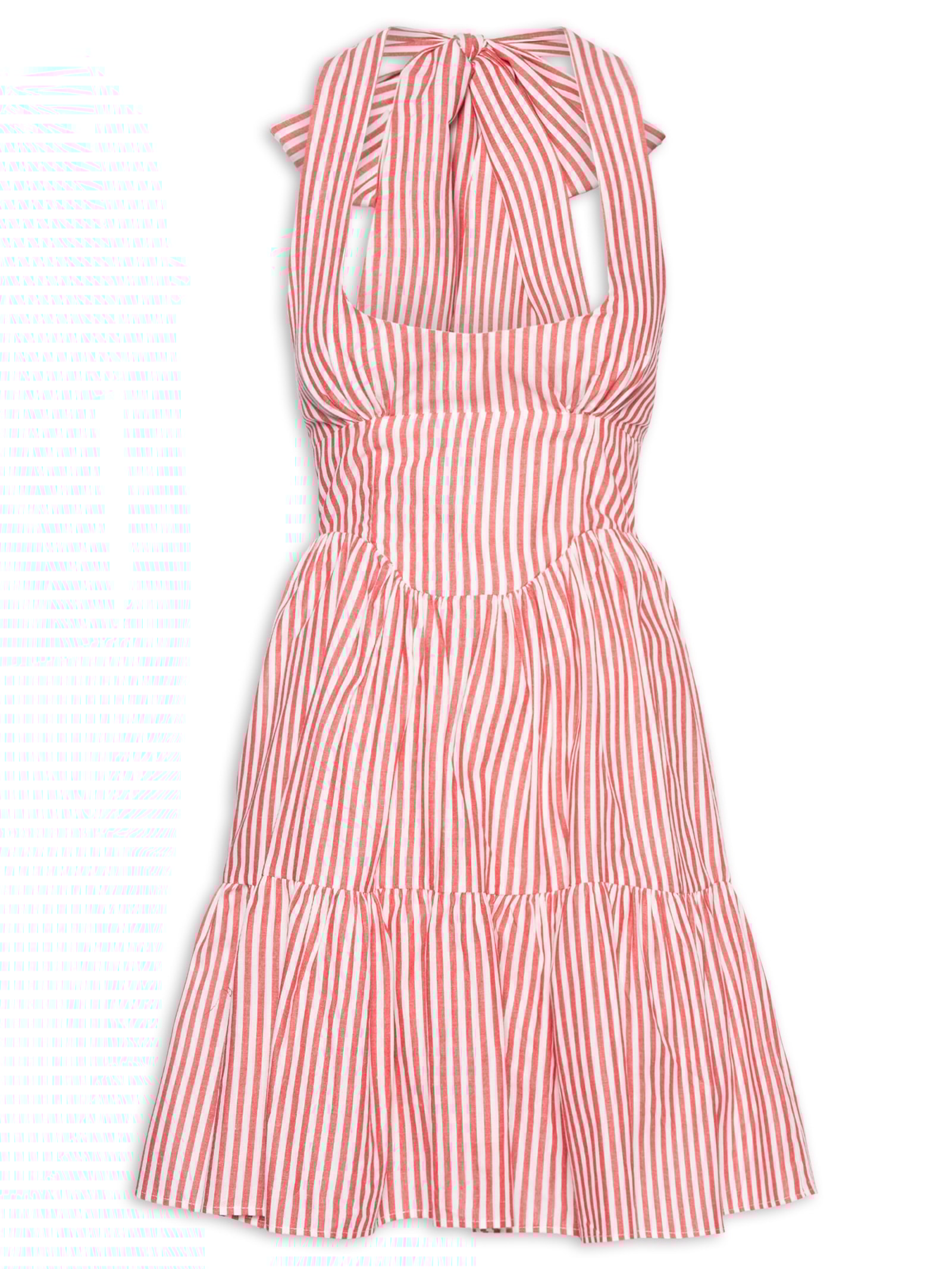 Vestido Curto Listra Palmas Vermelho Farm