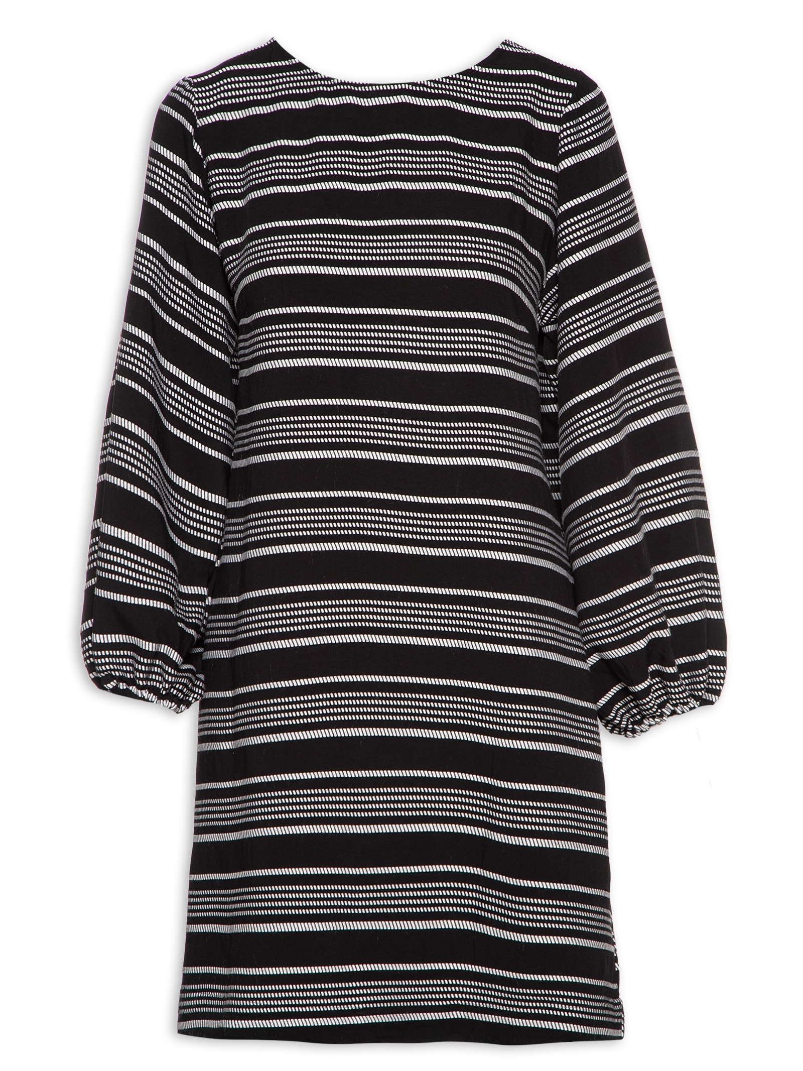 Vestido Curto Listra Pespontos Preto Cantão