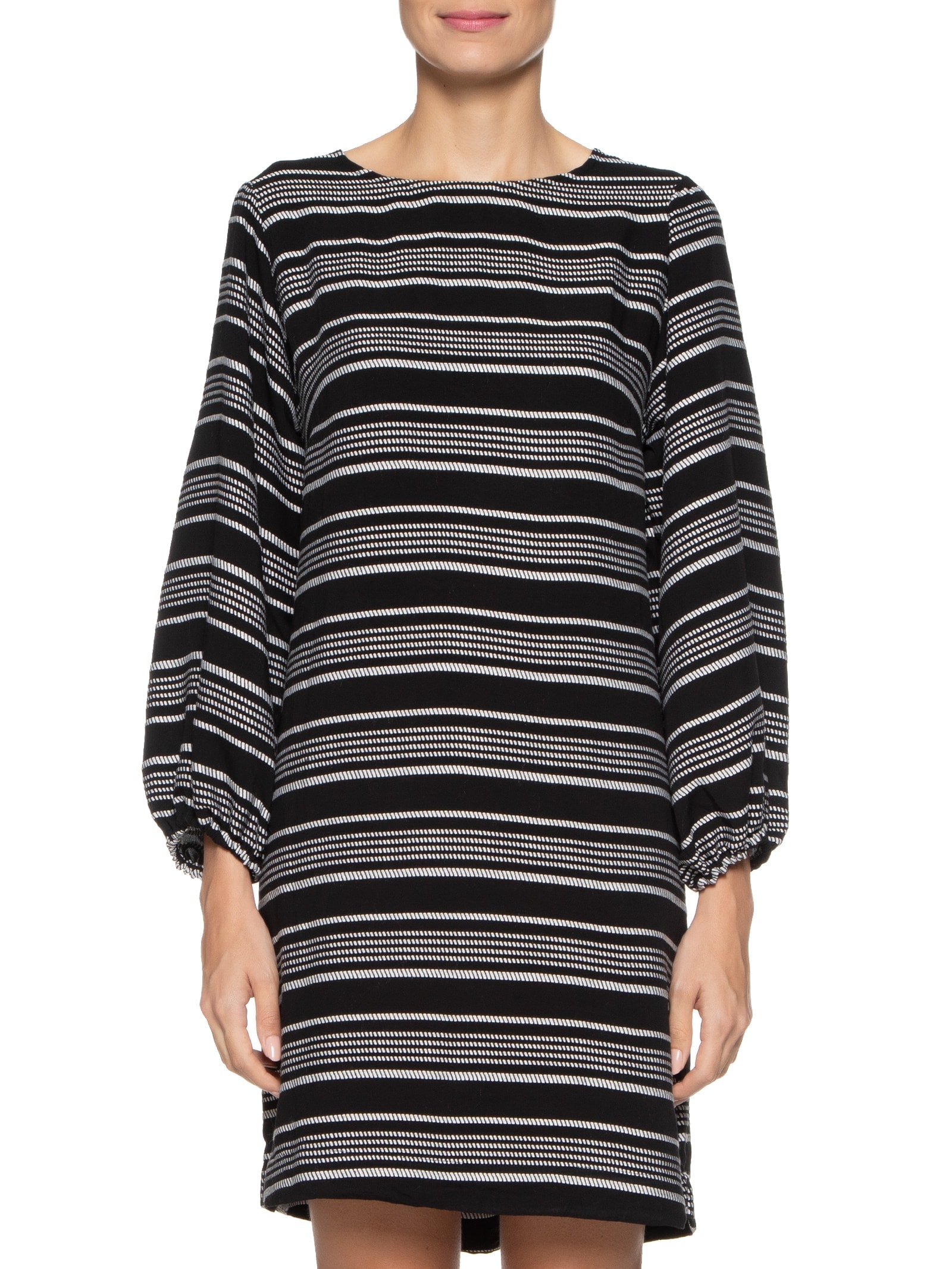 Vestido Curto Listra Pespontos Preto Cantão