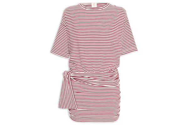 Vestido Curto Listras Navy Amarração - Vermelho