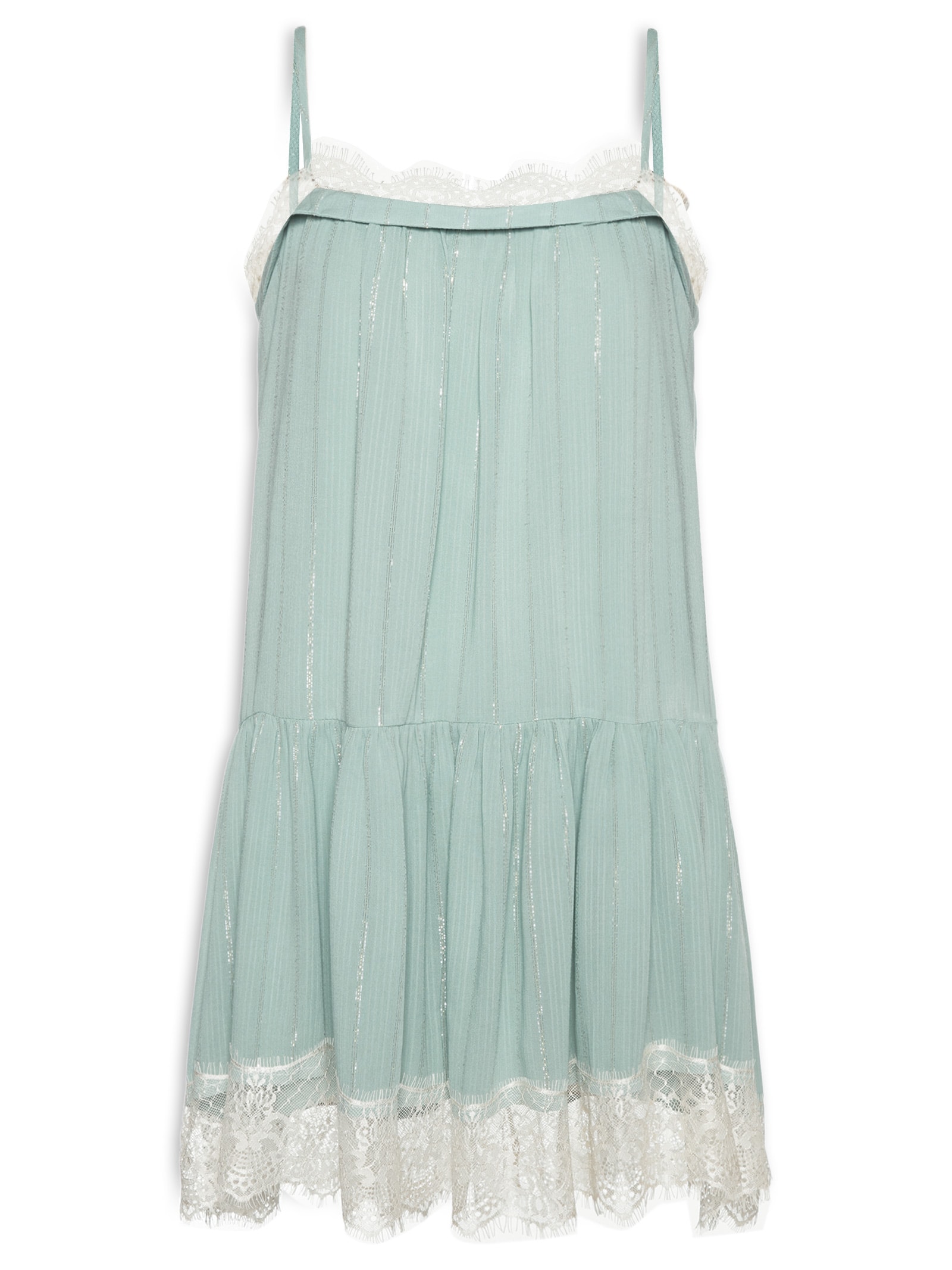 Vestido Curto Lurex Com Renda Verde Dress To
