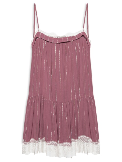 Vestido Curto Lurex Com Renda - Vermelho