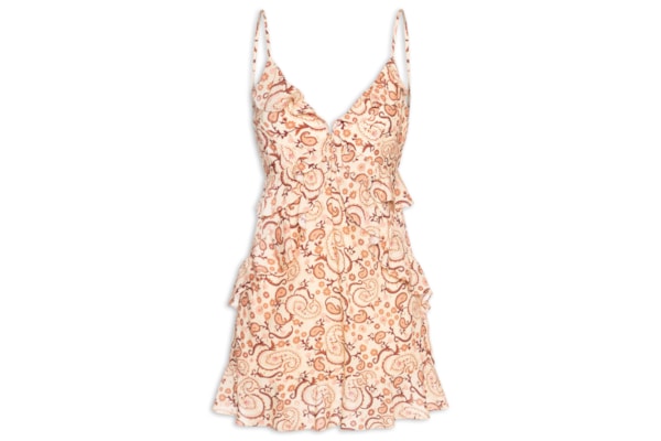 Vestido Curto Luréx Estampa Suspiro - Bege