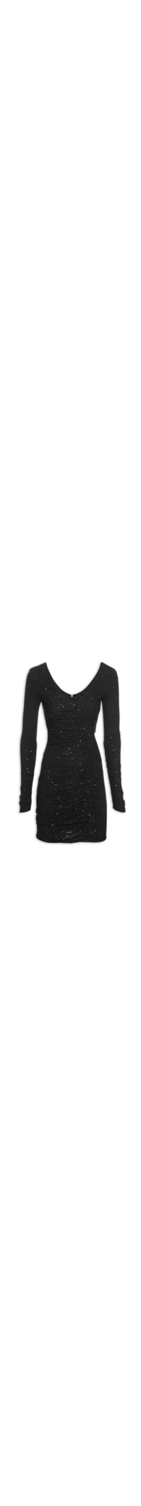 Vestido Curto Malha Com Glitter Franzido - Preto