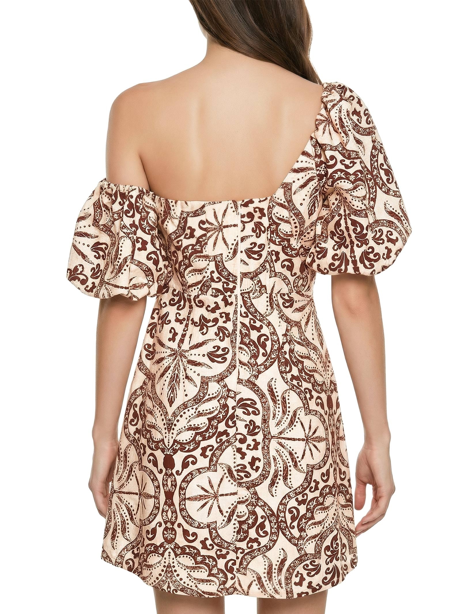 Vestido Curto Manga Balonê Marrom Cacay