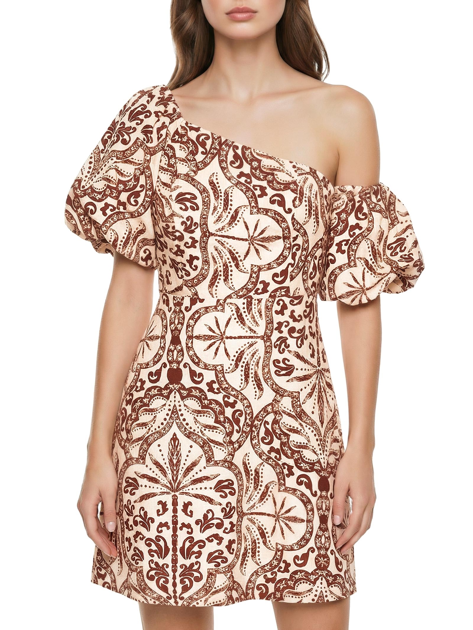 Vestido Curto Manga Balonê Marrom Cacay