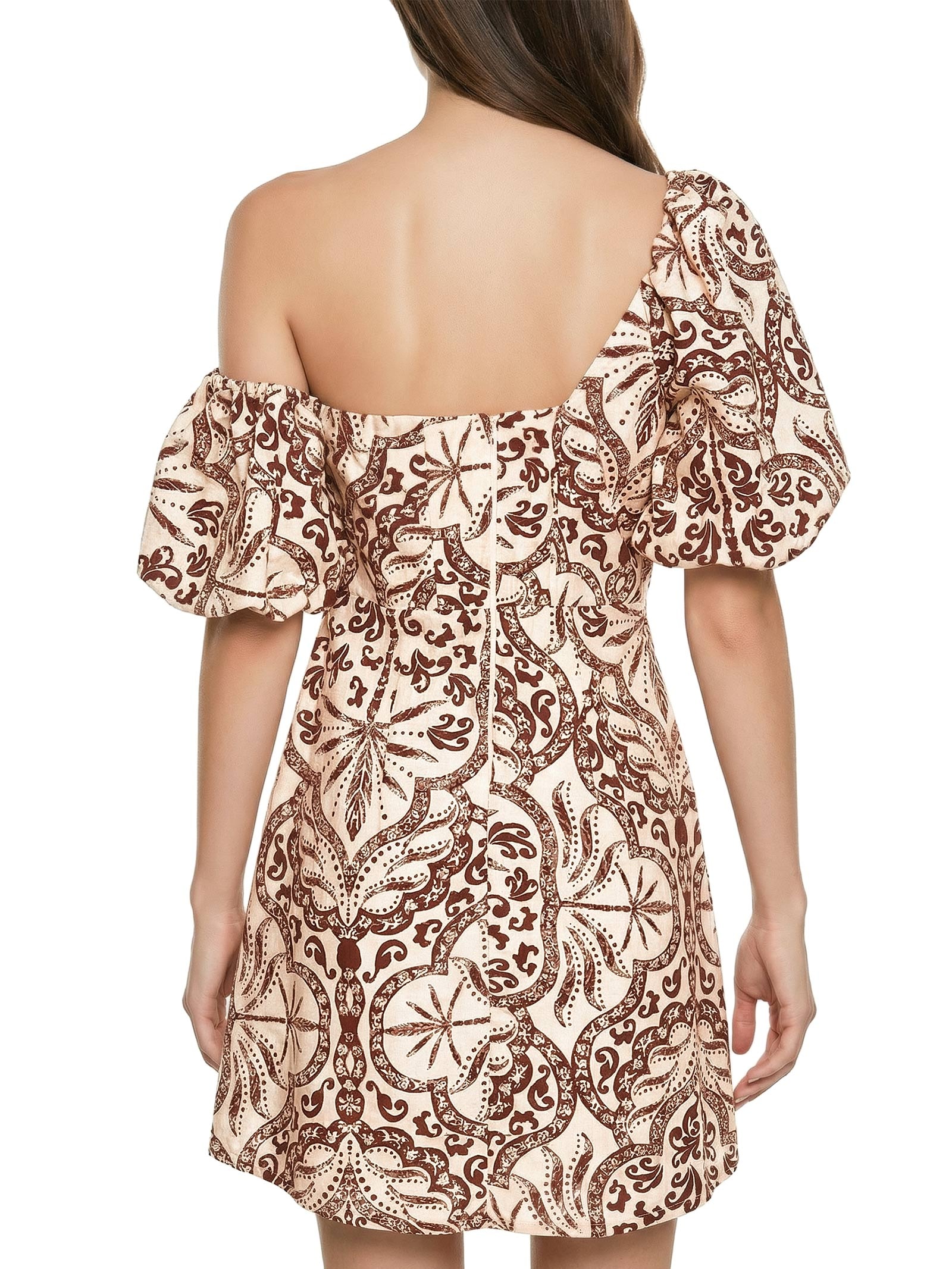 Vestido Curto Manga Balonê Marrom Cacay