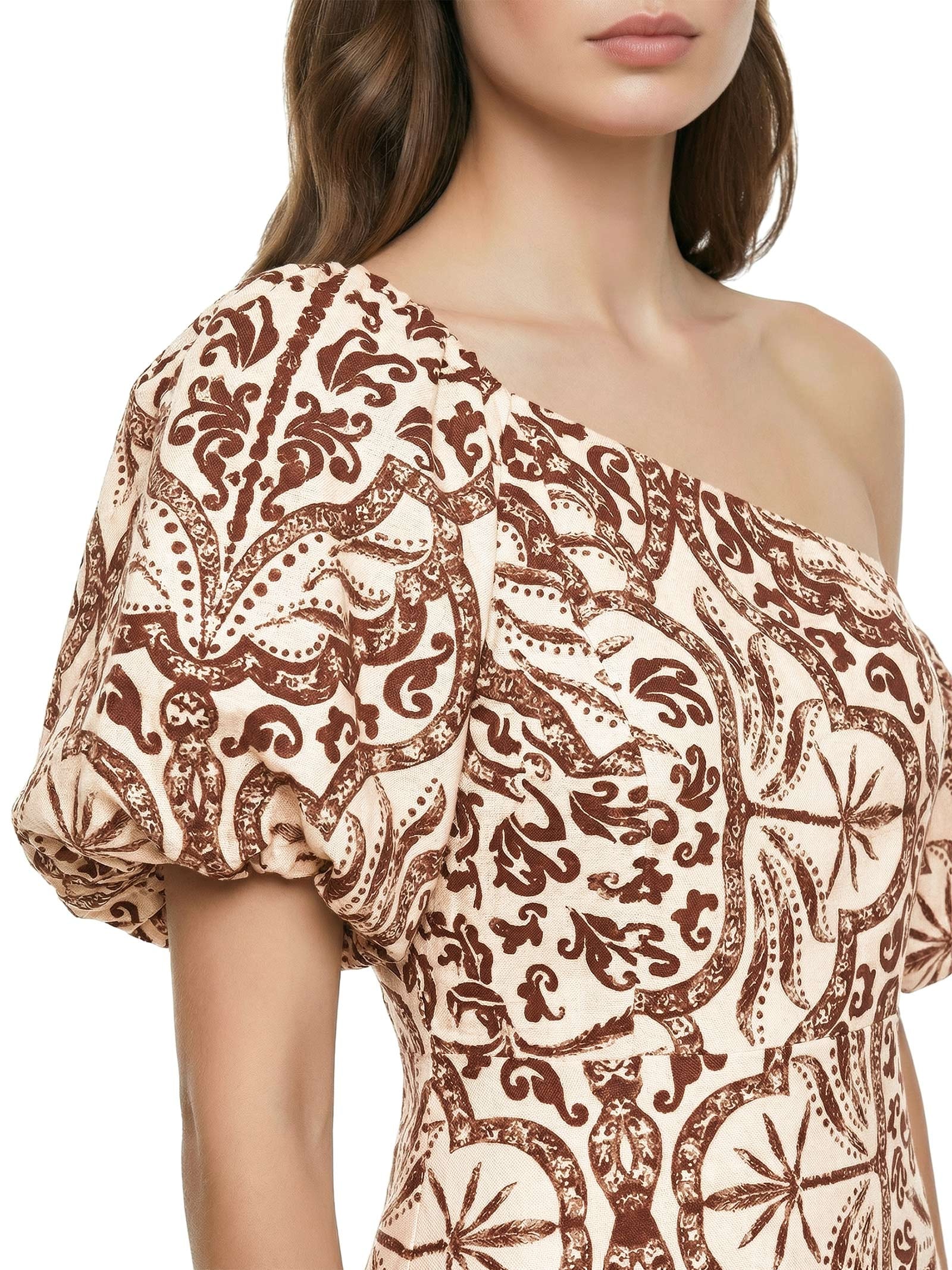 Vestido Curto Manga Balonê Marrom Cacay