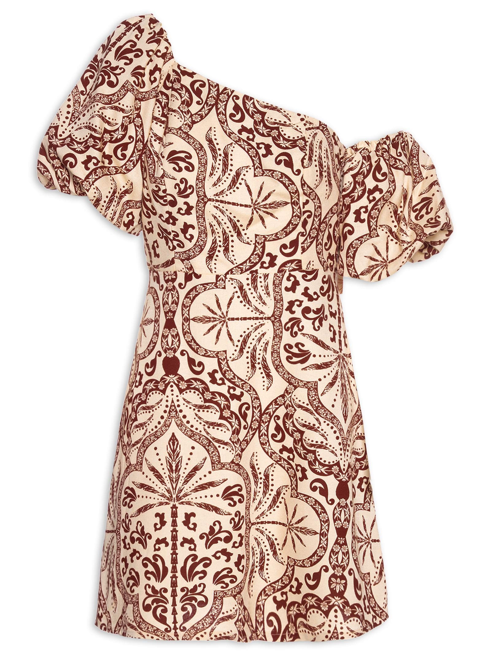 Vestido Curto Manga Balonê Marrom Cacay