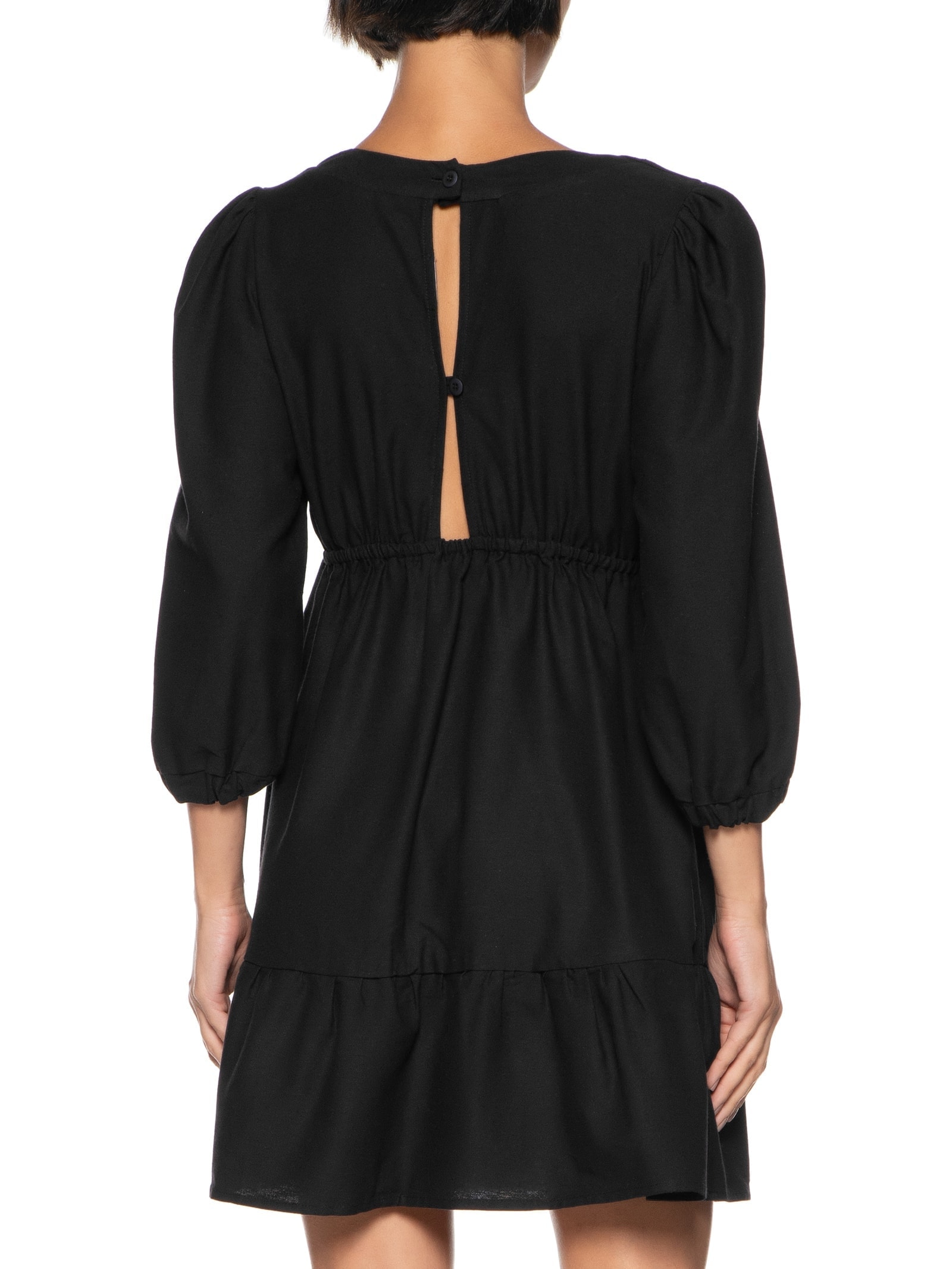 Vestido Curto Manga Bufante Pala Decote Preto Cacay